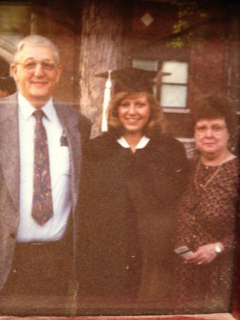 Fred, Barbara and Bev pose for Graduation picture. with others