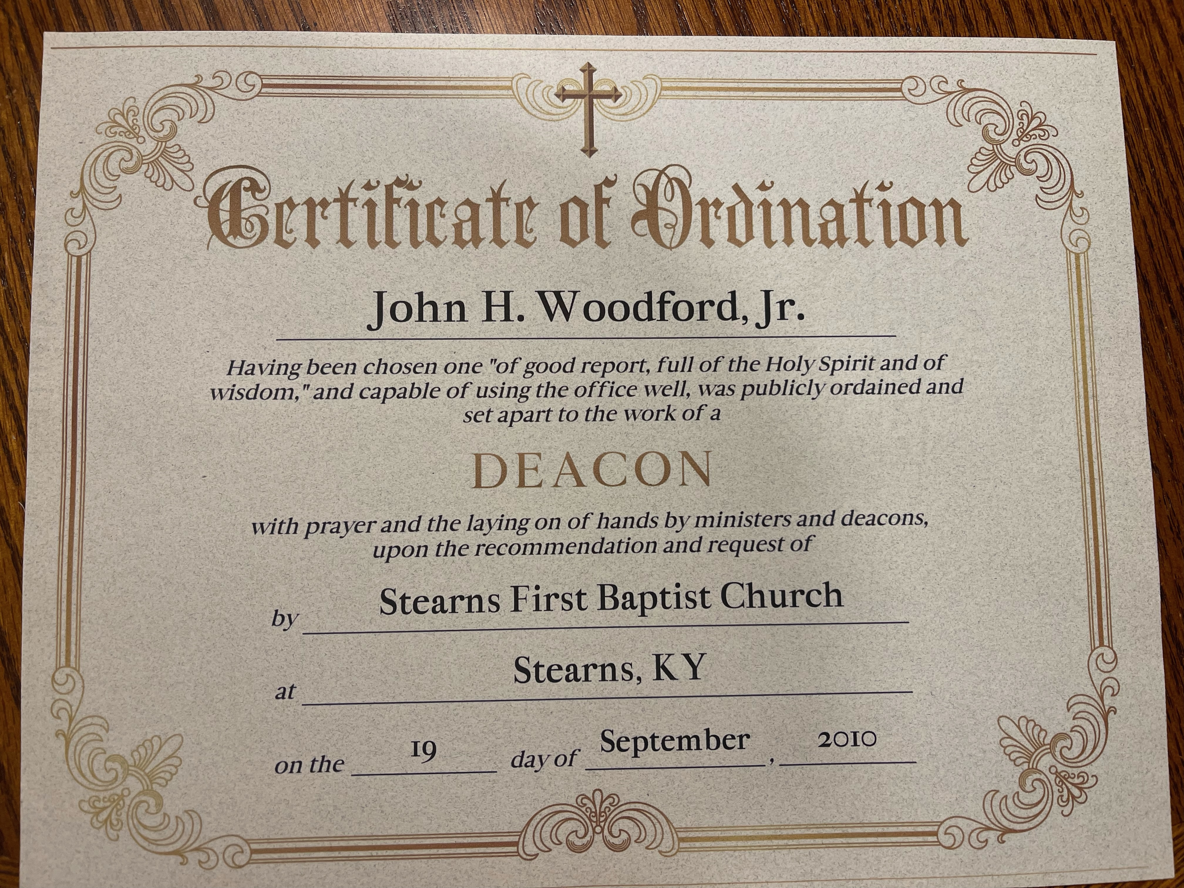 Deacon certificate