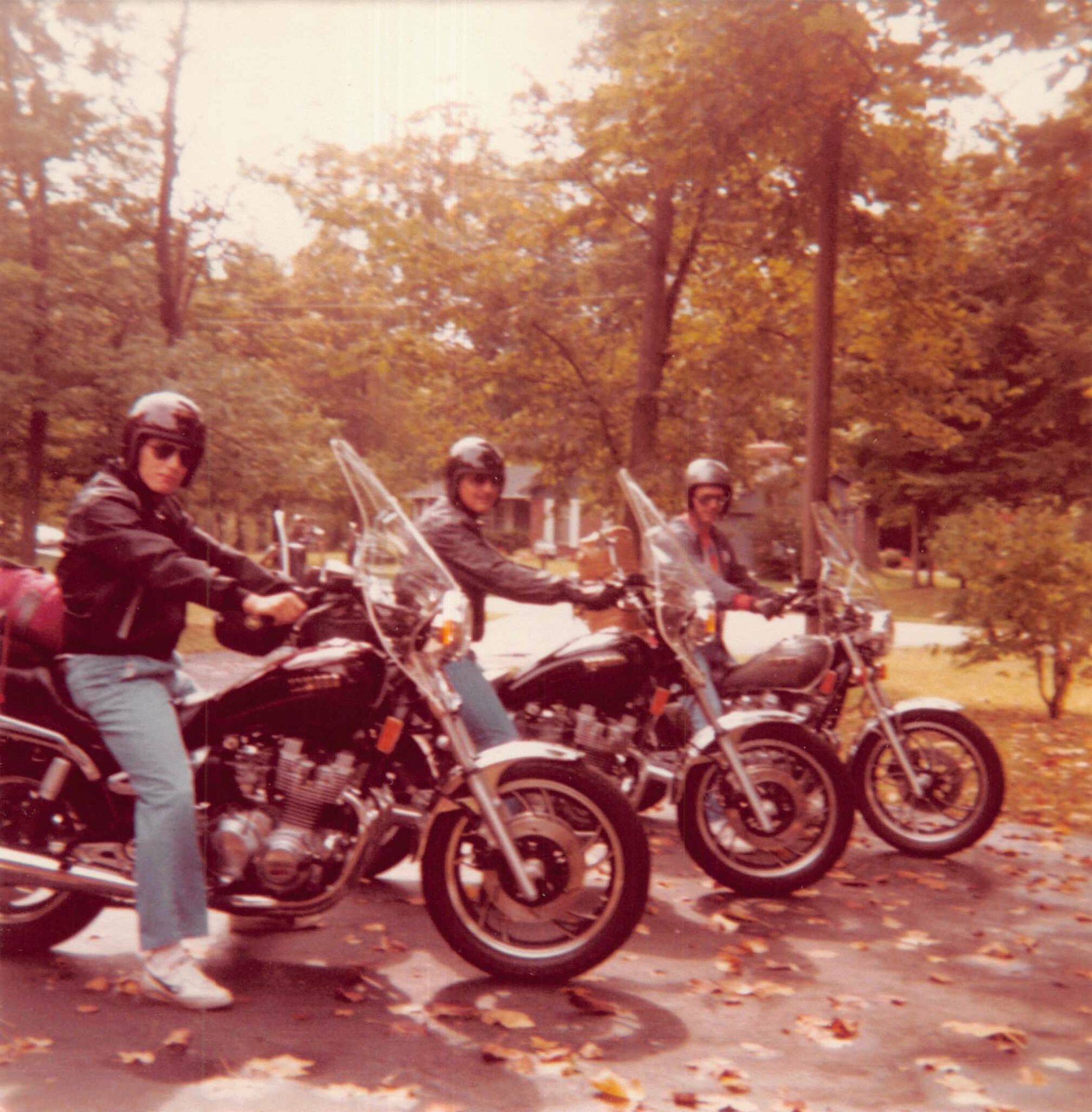 John, Sam and Bob on bikes on the Blue Ridge Parkway