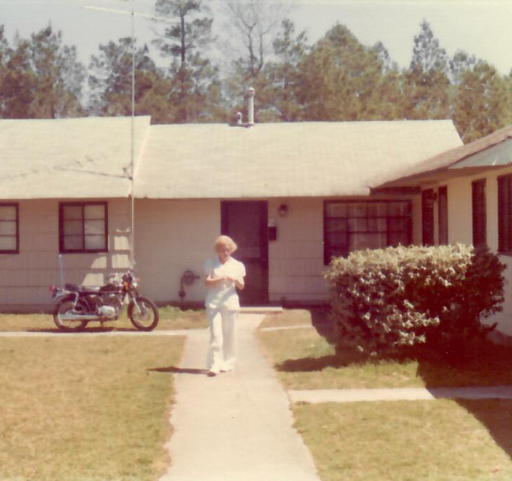 350 Honda in front of 133 Cedar Drive, Gail on the Sidewalk